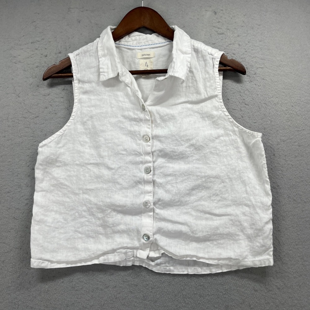 Joie Sleeveless Shirt Womens Large White Linen Button Up Boxy Resort Coastal